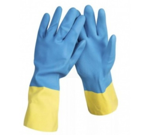 Перчатки хозяйственные Крепкие L латекс. двойной цвет (БИКОЛОР)c х/б напылением, Китай