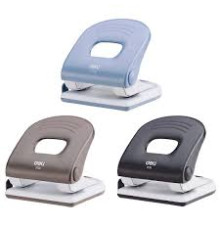 Дырокол 40л., Дели, металл с лин. (черн, голуб,беж.), Китай