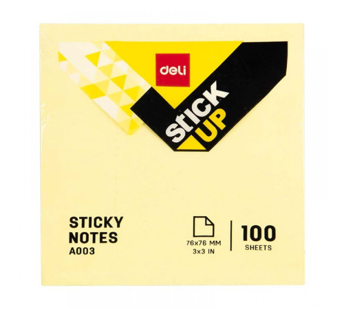 Блок 76*76 мм желтый 100 л  с липким слоем DELI, Китай