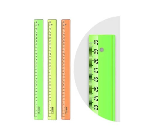 Линейка 30см СТАММ "Neon Crystal", пластиковая прозрачная,  ассорти, РФ