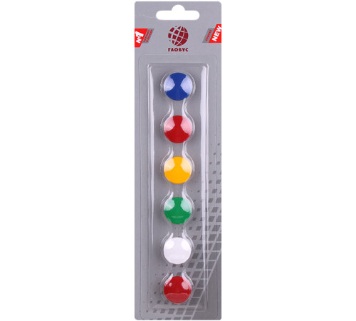 Магниты для доски диам. 20 мм Globus 6шт/упак цветные .РФ