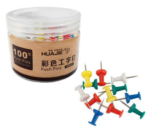 Кнопки-гвоздики 100 шт, цветные, Hua Jie, Китай