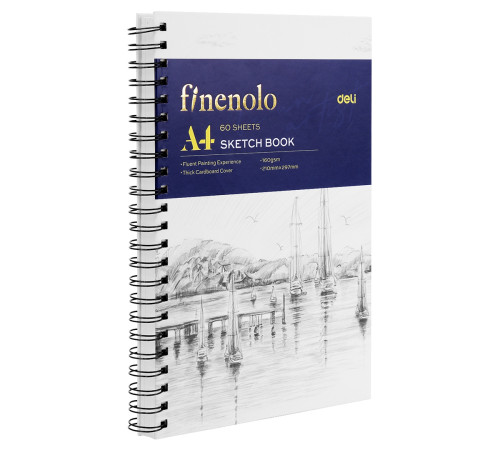 Скетчбук А4 60л на гребне 160гр/м, Finenolo, Deli, Китай