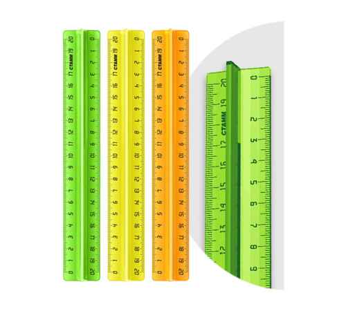 Линейка 20см Стамм, пластиковая с держателем, прозрачная.,неон цвета ассорти, РОССИЯ