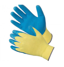 Перчатки х/б ПЭ 13 кл, с рельефным латексным покрытием 10 р, (голубые) РФ