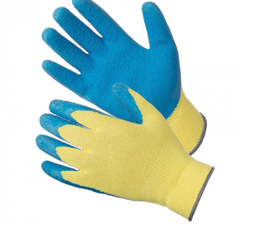 Перчатки х/б ПЭ 13 кл, с рельефным латексным покрытием 10 р, (голубые) РФ